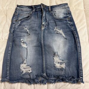 Machine Blue Distressed Pencil Skirt